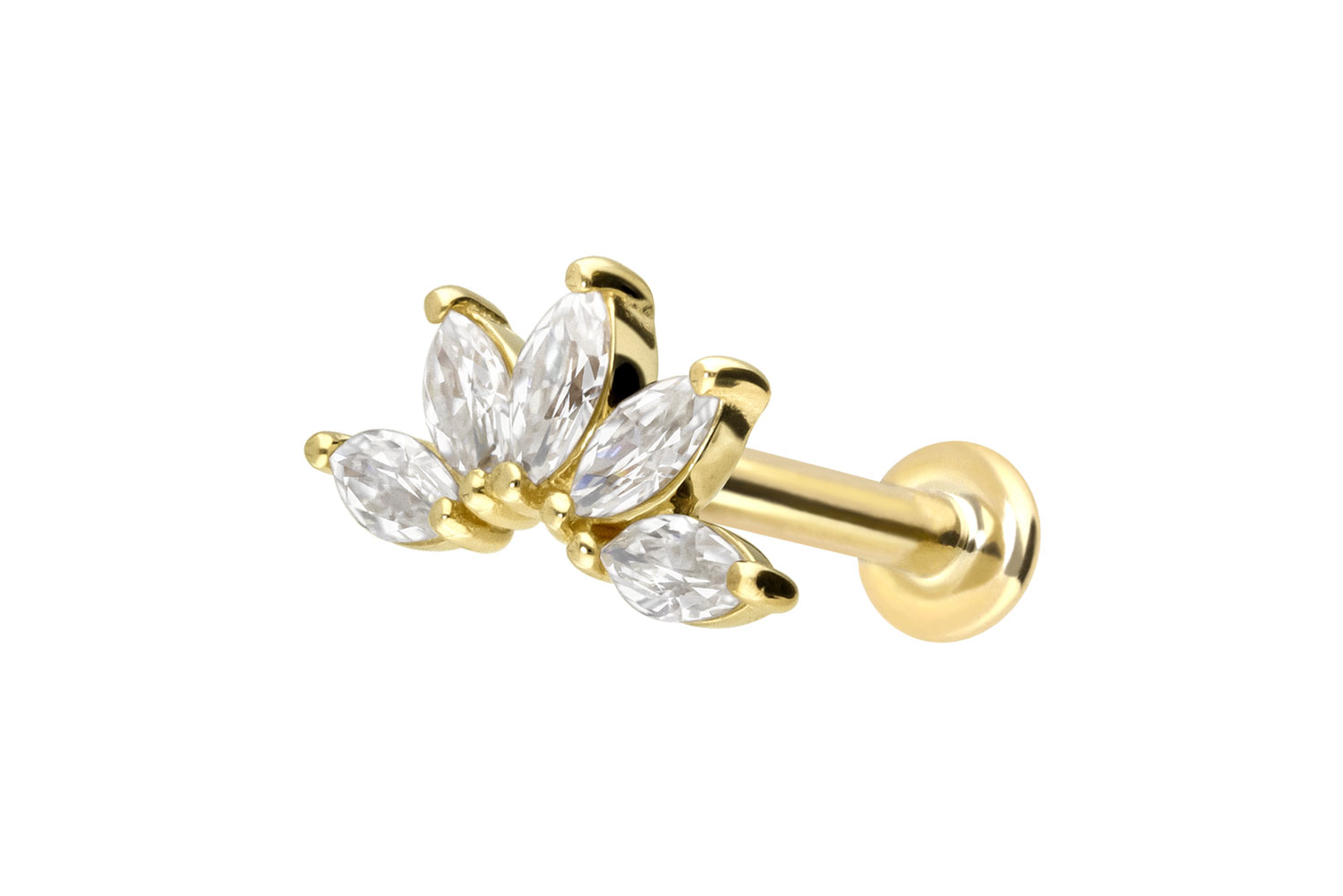 14 Karat Gold Labret mit Innengewinde MOISSANIT-LOTUSBLÜTE
